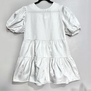 NWOT Nasty Gal Puff Sleeve Shimmer Mini Dress in Shimmering Pearl White MSRP$80